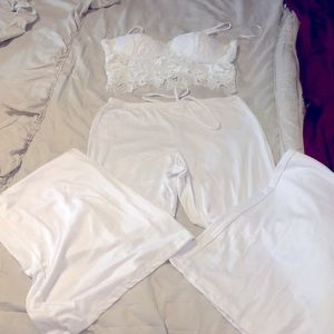 White lace Crop top and flare leg pant set